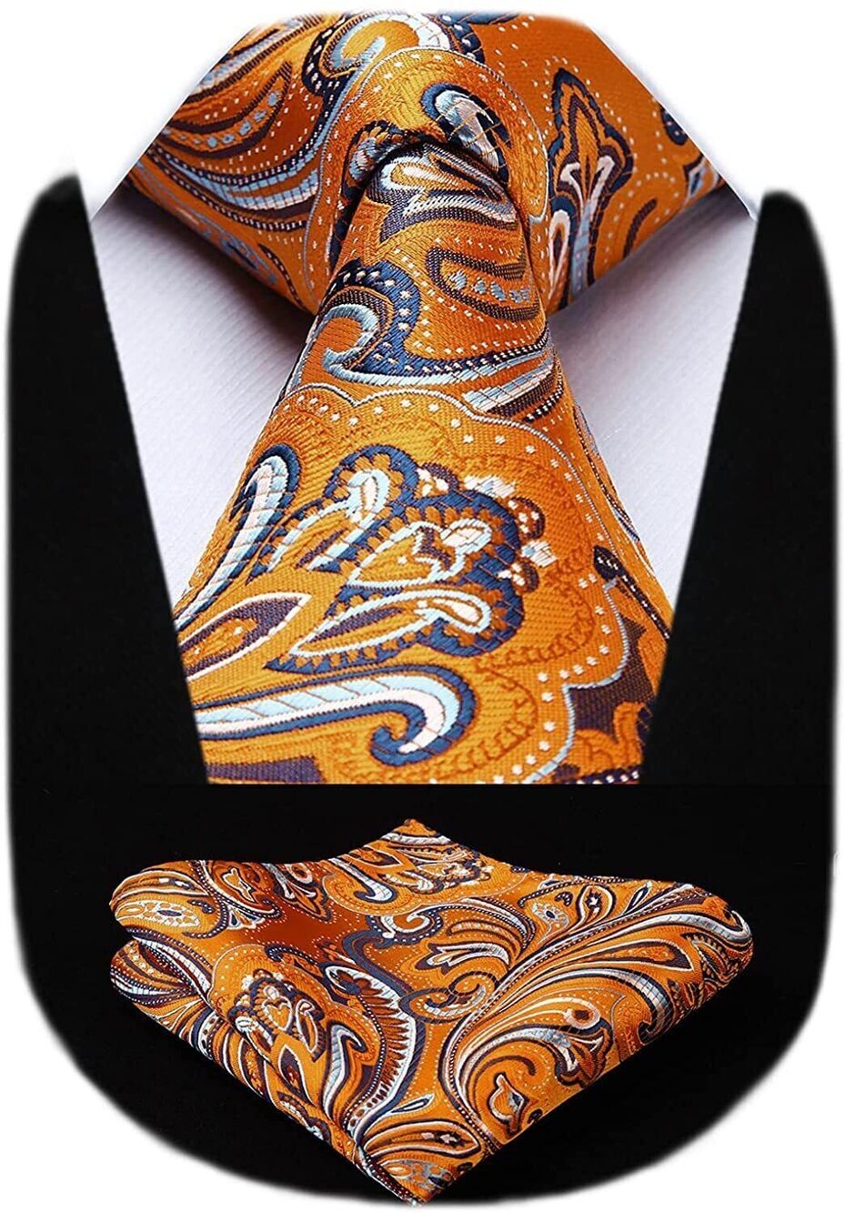7065 Orange Ties Paisley Tie Pocket Square Woven Classic Floral Tie